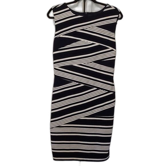 Adrianna Papell dark navy blue and white dress sleeveless shift striped size 10 - Picture 1 of 8